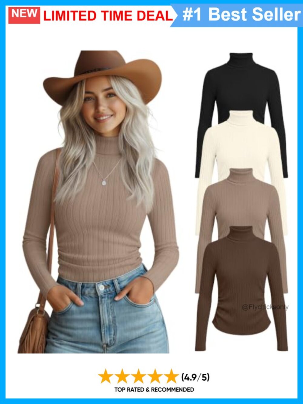 Women Ribbed Turtleneck Long Sleeve Slim Fit Tops 4 Pack Layering Shirts
